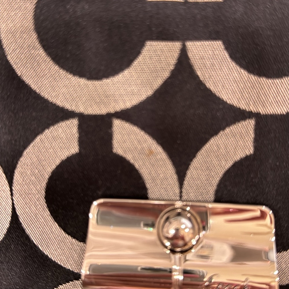 Coach Black/Gray Kristin Op Art Signature Flap Sateen Leather Shoulder Bag - Picture 10 of 14